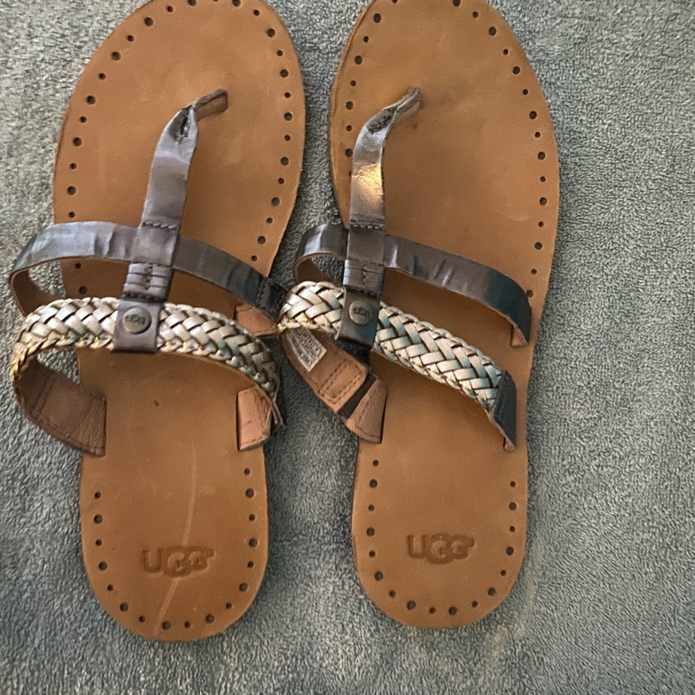 UGG Women's Braided Leather Sandals - Brown and Tan